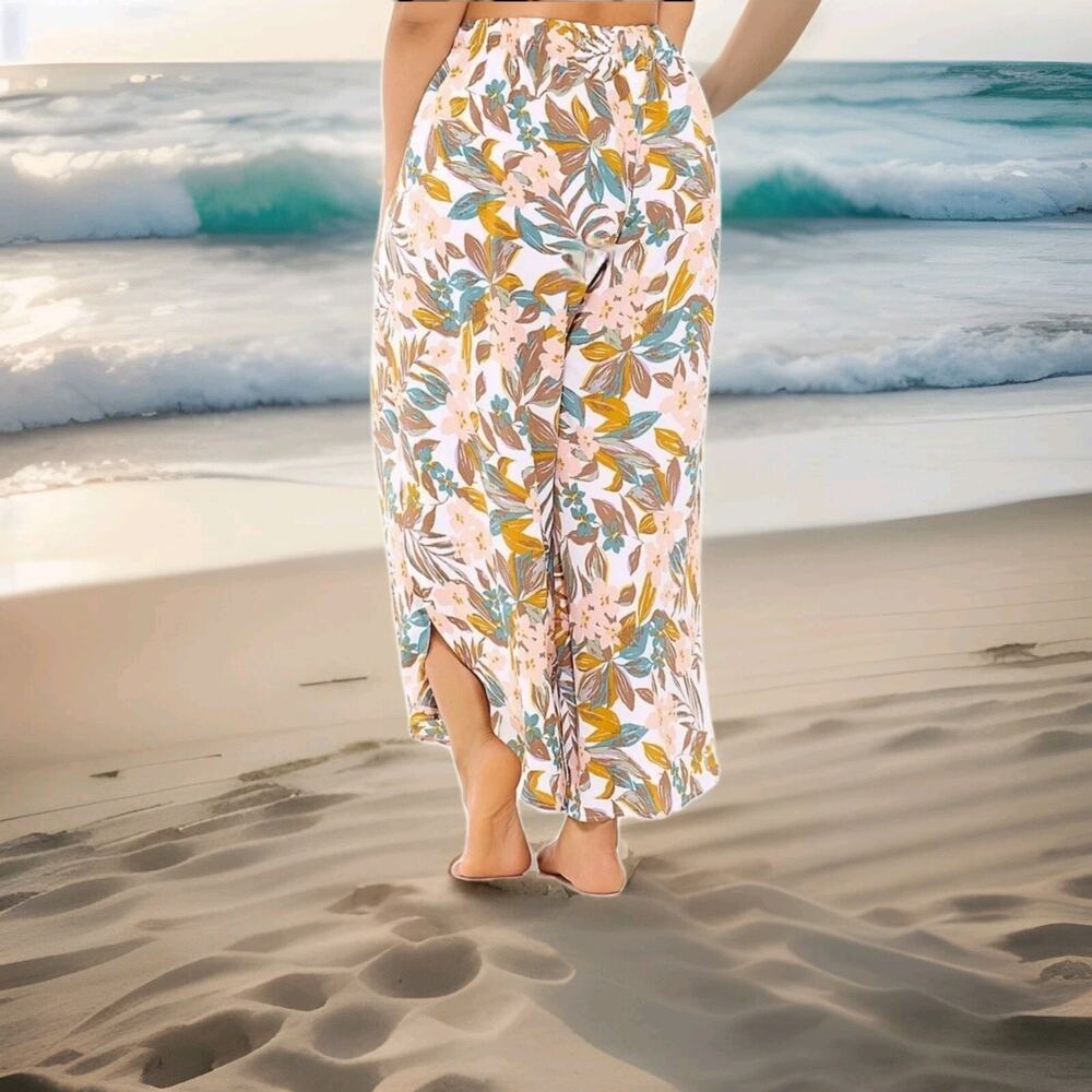 Freshwater 2x Floral Side Slit Beach Cover Up Flowy Crepe Capri Pants